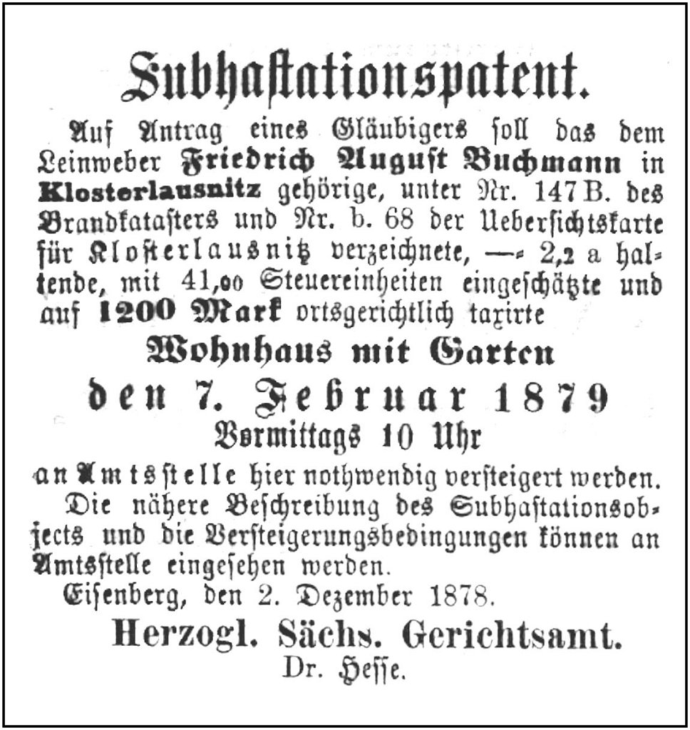 1878-12-02 Kl Versteigerung Buchmann